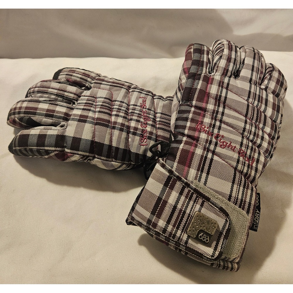686 Womens infiDRY Plaid Snowboard Ski Gloves Burgundy White Black Size Small